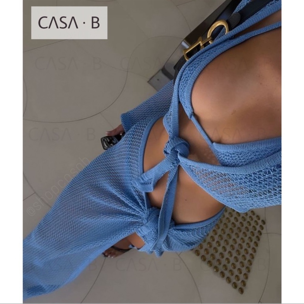 NEW to CASA B💫| Sinclair Netted Reversible Front tie Top & Sarong Set in Azure - Picture 9 of 10